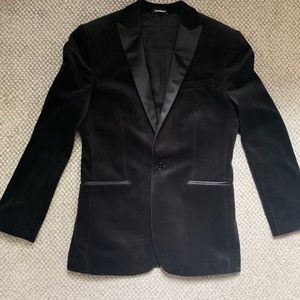 Express Slim Solid Black Velvet Tuxedo Blazer